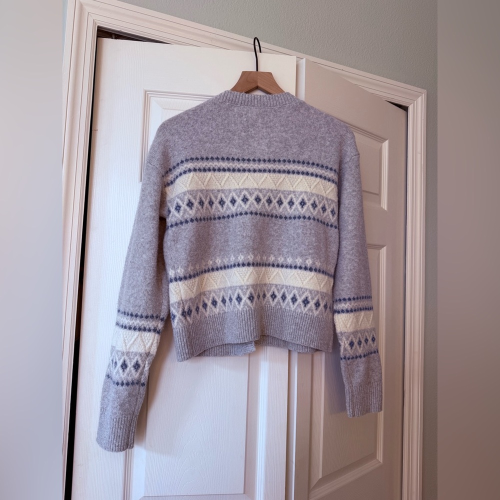 Aerie unREAL Fairisle Cardigan gray blue and white like new - Picture 8 of 8